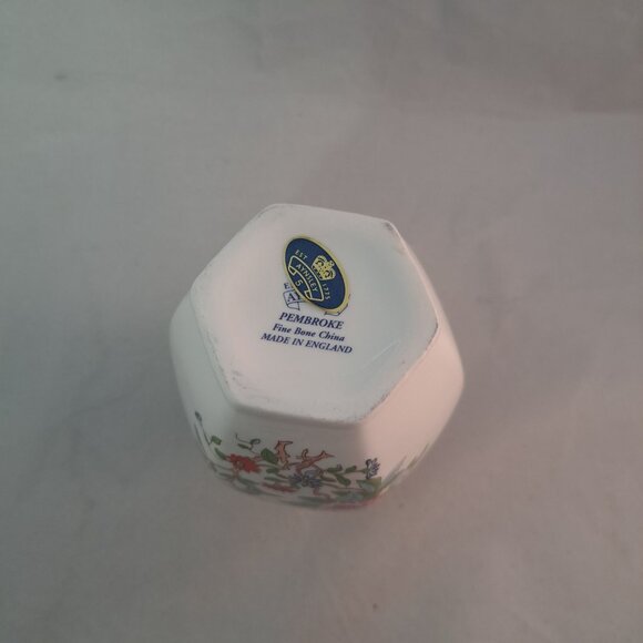 Aynsley England Bone China Pembroke Floral Vase 5" Hexagonal Gold Trim Vintage - Picture 8 of 8